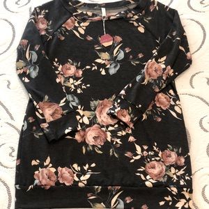 Grey Floral Tunic Sweatshirt Pink Blush NWT Large